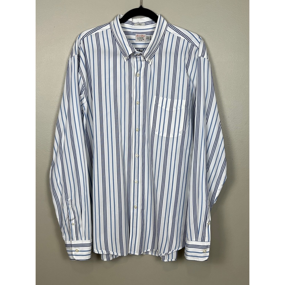 J.Crew Secret Wash Shirt Mens XXL Classic Blue White Striped Button‎ Down Lg Slv